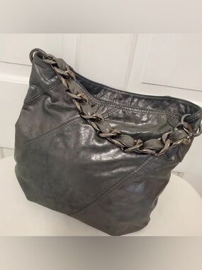 COMING SOON! Michael Kors Colette Metallic Gray Leather Shoulder Hobo Bag